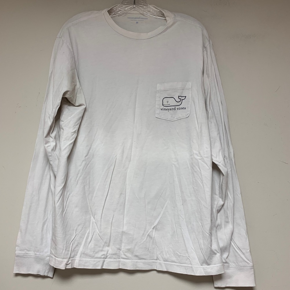 Vineyard Vines Pocket Tee Mens M White Good Christmas Santa Whale Long Sleeve